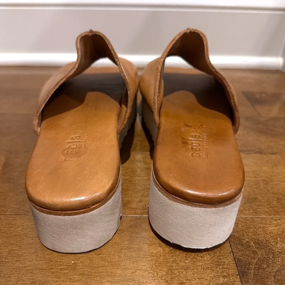Bed Stu Fairlee II Platform Sandals Sz 11 Tan Rustic Leather Clog Slide Elevated